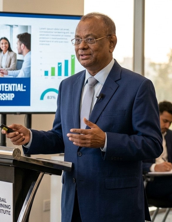 Dr. Abdul Hakim Khan presenting at a podium